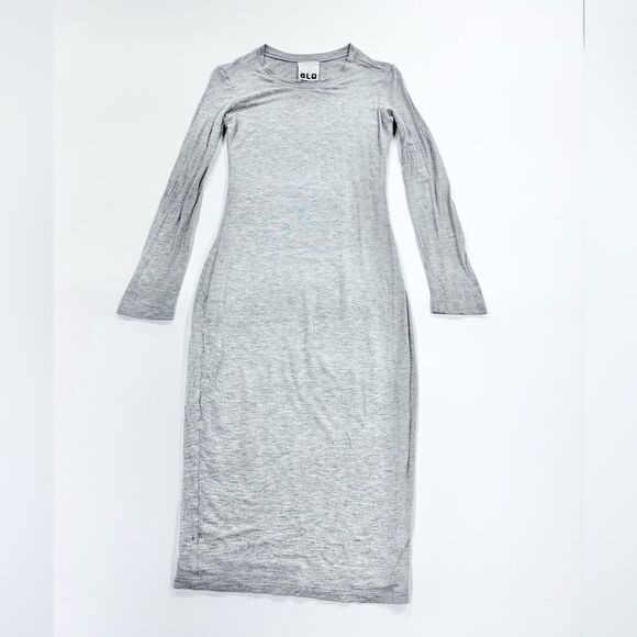 B.L.Q. Dresses & Skirts - B.L.Q. grey bodycon midi length long sleeve stretch contour dress 0